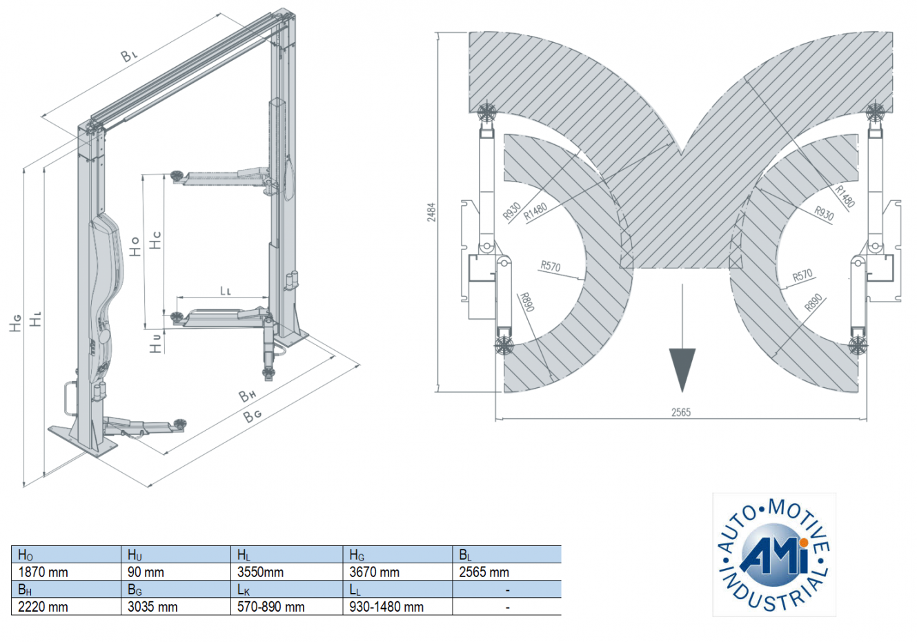 2-column lift 4000kg AMI VARIANT/400V