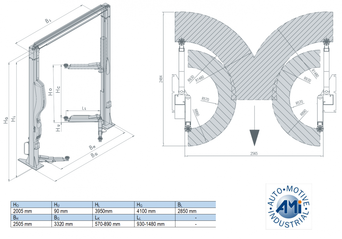 2-column lift 4000kg AMI PREMIUM/400V