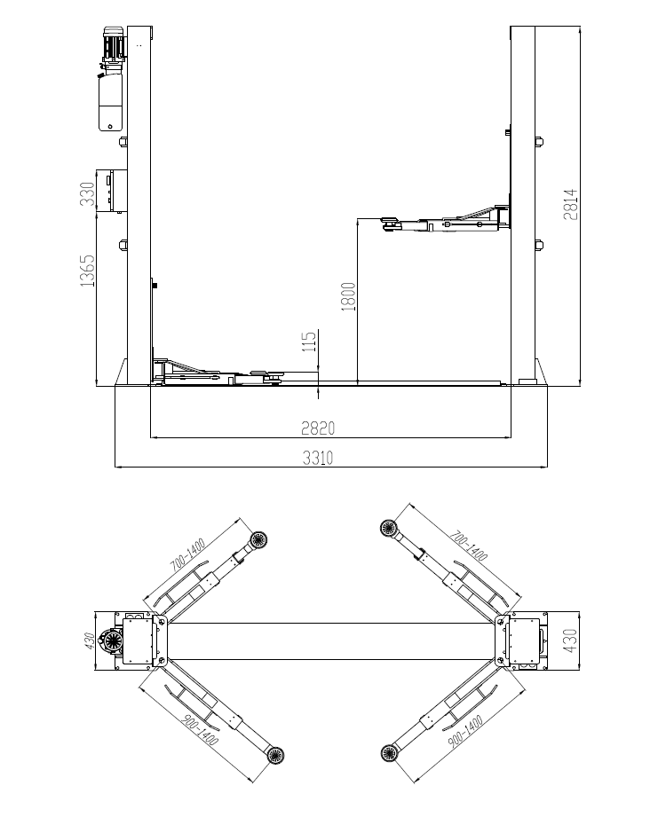 JH-4000FE 2-post lift 4000kg SMART EQUIPMENT 230/400V