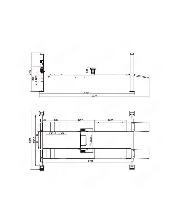 JH-4P5000J 4-post lift 5000kg for wheel alignment / 400V