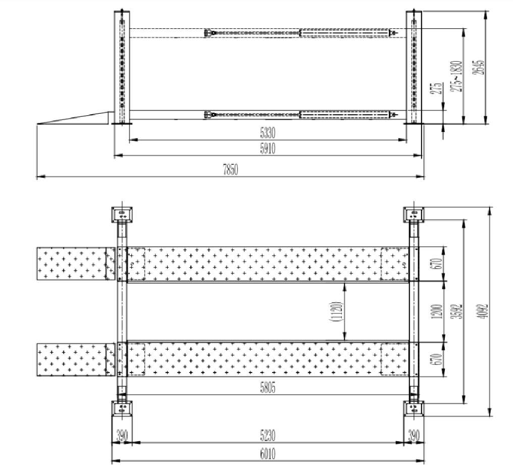 4 post lift 12T kaubikute jaoks, ühtsete platvormidega NORTEC PRO