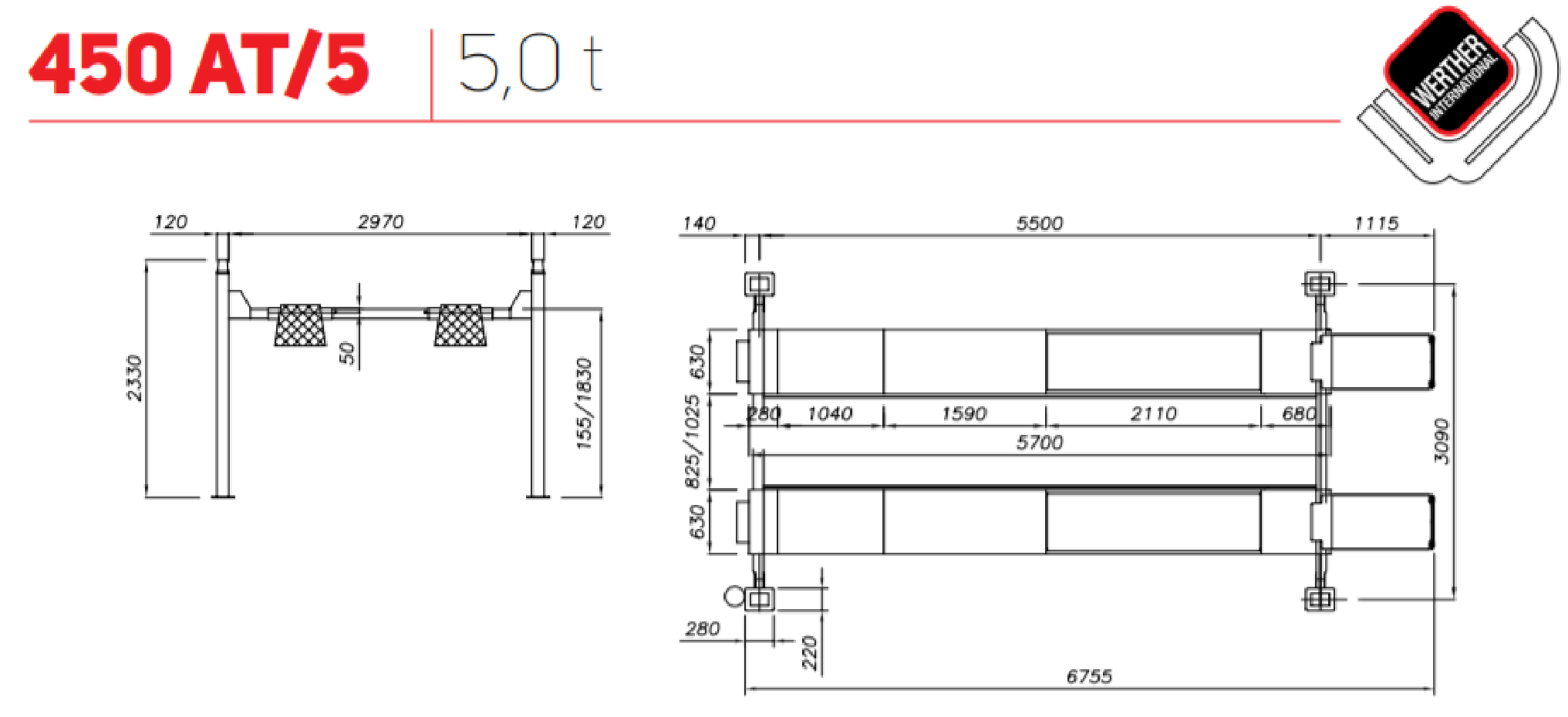 4-post lift 5000kg for wheel alignment WERTHER/400V